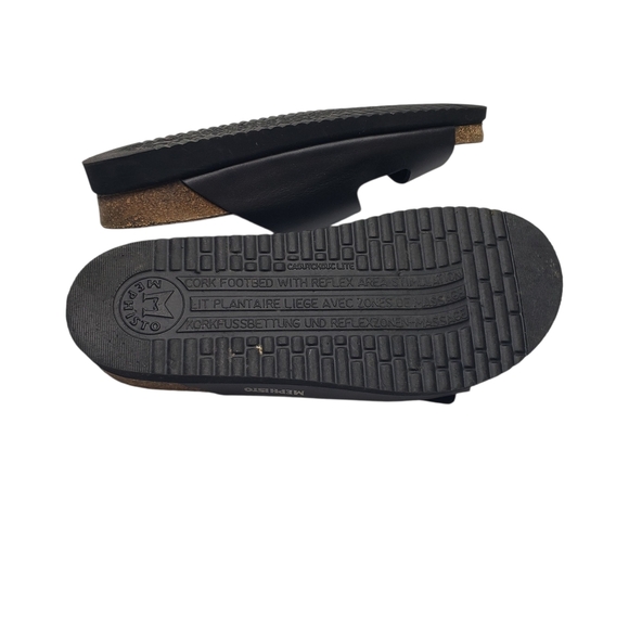 Mephisto Black Leather Two Strap Sandals Adjustable Buckles Cork Footbed Size 37 - Picture 3 of 16